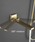 UMJIGF 12 Inch Brushed Gold Shower System Thermostatic Shower Faucet Set with Rotatable Tub Spout showing 180° rotating tub spout features.