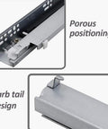 Heavy Duty Undermount Drawer Slides With Premium Soft Close Mechanism Whisper Quiet Full Extension Concealed Cabinet Glides 16 Inch close-up of barb tail design and porous positioning features