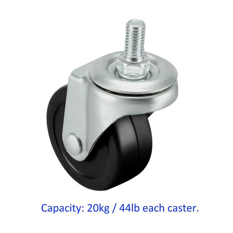Heavy Duty Black Rubber Swivel Twin Wheel Casters With Threaded Stem Zero Grind Furniture Rollers For Cabinets Lockers And Carts, close-up view with capacity shown.