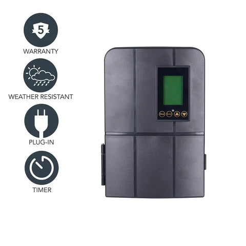 Smart Low Voltage AC Transformer With WiFi Control And App 200W 120V And 12V Outlets Indoor Outdoor ETL Certified front view