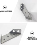 Stainless Steel Trapezoid Angle Brackets 10 Pack Rock Solid Heavy Duty Shelf Support Fasteners For Corner Reinforcement In Home Garage Workshop DIY Projects, showcasing stainless steel with porous positioning.