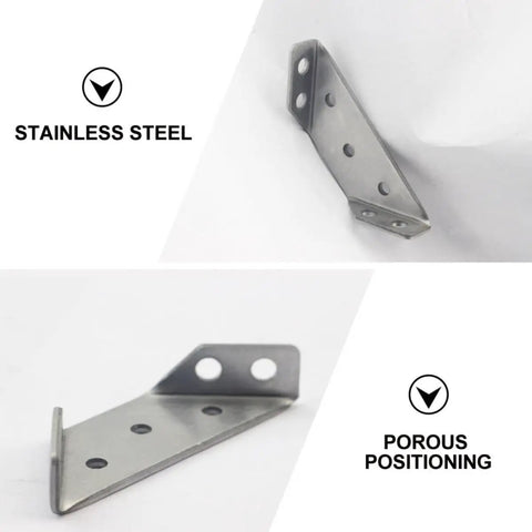 Heavy Duty Stainless Steel Trapezoid Angle Brackets Corner Braces 10 Pack For Shelf And Table Leg Support shown with 3 holes.