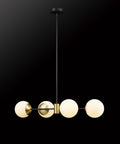 Four Light Convertible Flush Mount Chandelier With Matte Black Finish, Brass Accents And Opal Glass Shades, Dope Ceiling Mount Light Fixture