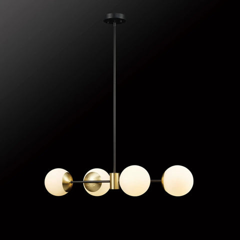 Four Light Convertible Flush Mount Chandelier With Matte Black Finish, Brass Accents And Opal Glass Shades, Dope Ceiling Mount Light Fixture