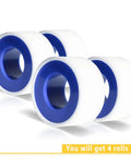 Four Rolls Of Three Quarter Inch White Teflon Tape For Plumbers PTFE Thread Sealant Pipe Sealing Shower Heads 520 Inches Per Roll Leak Proof Water And Gas Tight