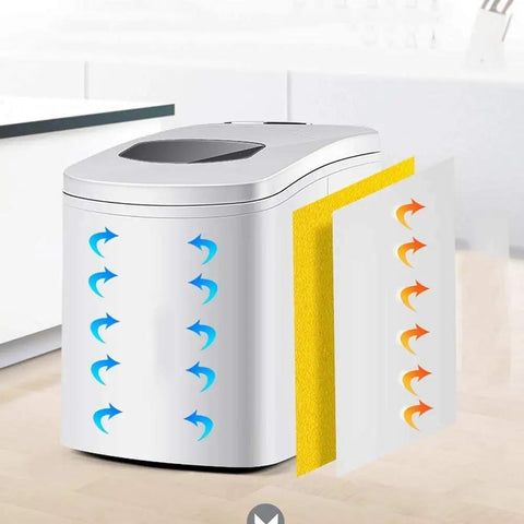 Reliable Countertop Ice Maker Machine Produces Straight Up Fast Round Cubes In Just Seven Minutes with transparent viewing panel.
