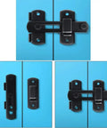 Two Pack Small Stainless Steel Flip Lock Safety Door Bolt Holder Latch Black With Anti Oxidation Finish installed on blue cabinet