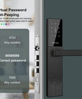 Close-up of No Sweat Smart Door Lock With Legit Hella Secure Biometric Fingerprint Access and password interface.