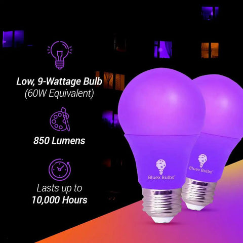 Blue LED A19 2 Pack 9W 60W Equivalent Non Dimmable E26 Base Blue Light Bulbs For Party Decor Porch Lighting Home Holiday