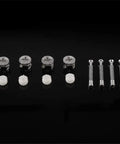 Rock Solid Three In One Furniture Connector Hardware Set With Eccentric Cam Nut And Steel Link Pin For Quick Cabinet Build And Zero Hassle DIY Woodworking Assembly, includes eccentric cam fasteners and steel link pins.