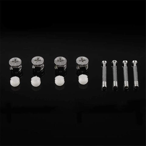 Rock Solid Three In One Furniture Connector Hardware Set With Eccentric Cam Nut And Steel Link Pin For Quick Cabinet Build And Zero Hassle DIY Woodworking Assembly, includes eccentric cam fasteners and steel link pins.