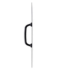 Side view of Commercial 15 Inch Stainless Steel Pull Door Plate In Matte Black Finish, showcasing pre-drilled mounting holes.