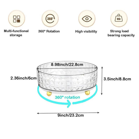 Non Slip Lazy Susan Turntable 9 Inch Clear One Tier Spinning Organizer For Kitchen Pantry Cabinet And Refrigerator, dimensions and features