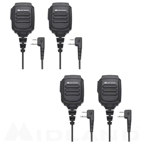 Push To Talk Handheld And Wearable Speaker Microphone Set For GMRS Radios, 4 Pack, Dual Pin Connector, front view