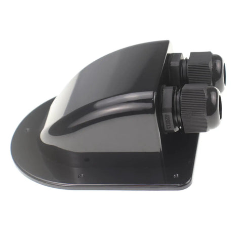 IP68 Waterproof Solar Cable Entry Gland with double cable entry housing in black, side view, weather resistant UV safe ABS design.