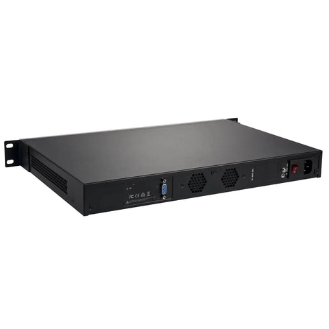 Next Level Firewall Mini Workstation With I7 Chipset And Dual 10G Fiber Ports Plus Six 2.5GbE Lan Cards rear angle connection ports.