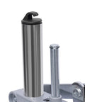 Universal Drill Press Stand Featuring Rock Solid Bench Mount And Heavy Duty Aluminum Base For Hands Free Power Drill Workbench Setup Gotta Try For Smooth Diy Projects And Effortless Tool Alignment showing aluminum cylinder and metal guide post.