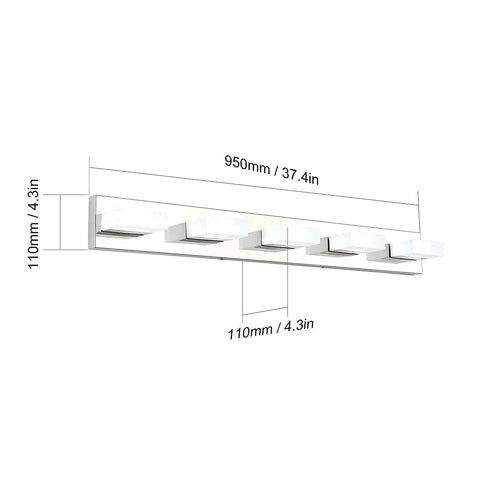Modern Stainless Steel 3 Light LED Vanity Light Fixture With Frosted White Acrylic Shades, Cool White 6000K, dimensions shown