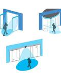Illustration of request to exit PIR motion sensor with infrared detector for automatic door opening and access control