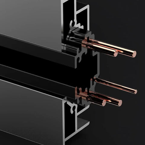 Sleek Concealed Power Track Socket Offering Four Dedicated Plug Outlets For Lowkey Kitchen Counter Organization And Modern Home Electrical Flexing Heavy Duty Sandblasted Aluminum Finish close-up of internal connections.