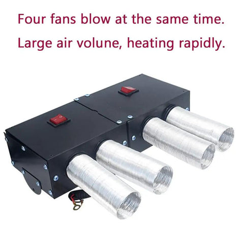 Professional Grade Heavy Duty 12V Car Heater 500W Dash Warmer with four fans for rapid windshield defrost.