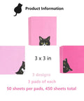 Black Cat Sticky Notes 3 By 3 Inch Set Stick Like Crazy For Back To School And Office Use, pink pads with cat designs, 450 sheets.