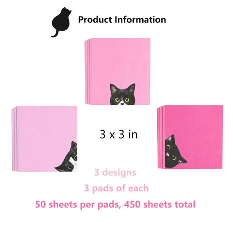 Black Cat Sticky Notes 3 By 3 Inch Set Stick Like Crazy For Back To School And Office Use, pink pads with cat designs, 450 sheets.