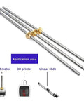 Smooth And Strong 8mm T8 Trapezoidal Lead Screw Kit With Brass Nut, Featuring Precision Threads And Low Friction For Perfect Lifting Projects At 200 To 600mm Lengths; three rods with brass nuts