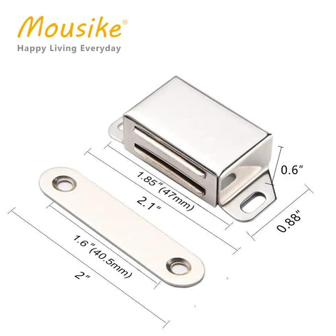 Heavy Duty Cabinet Magnetic Door Catch 30lb Stainless Steel Latch for kitchen cupboards and closets, front view with dimensions