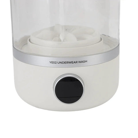 Your New Favorite Rechargeable Mini Washing Machine Featuring A Totally Chill 10W Motor For Gently Washing Delicate Fabrics Socks Underwear And Baby Clothes With Zero Hassle At Home Or On The Go - close-up view of washing machine featuring control knob and clear lid.