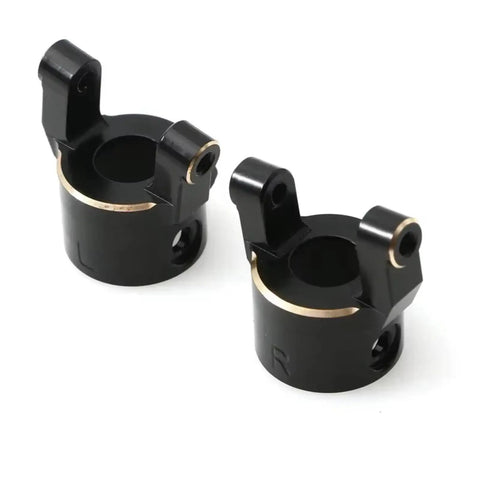 Kick Some Serious Dust On Rocky Trails With This Heavy Duty Black Brass Front C Hub Carrier Built Tough For 1/10 Rc Crawler Cars Rock Solid Caster Block Upgrade For Scx10 Pro Trail Rigs, showing black brass unit with markings.