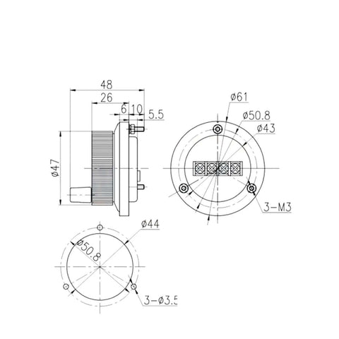 Technical drawing of Pulser Handwheel For CNC Machines And Milling Equipment, side and front view, dimensions labeled.