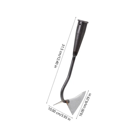 All Purpose Garden Hoe For Weeding And Planting Durable Digging And Soil Leveling Tool showing dimensions and ergonomic handle
