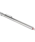 Side view of Milton S-921 pencil tire pressure gauge with built-in deflator valve, pocket clip, chrome-plated brass