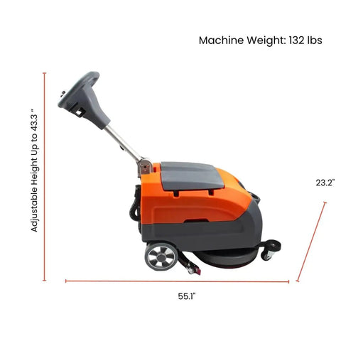 Side view of 17 Inch Walk Behind Floor Scrubber Machine With 7.9 To 9.2 Gallon Tanks, 19000 Sq Ft Per Hour, Anti Collision Wheel