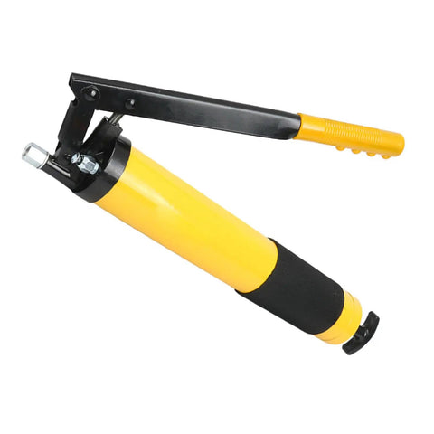 Portable Grease Gun Tool With 21 Oz Load And Anti Slip Lever Handle For Leakproof Lubrication, yellow cylinder design