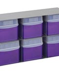 Heavy Duty Stainless Steel Upright Freezer Rack With Six Generous Slots For Cryogenic Boxes And Storage Containers shown with purple containers.