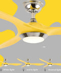 Gleaming Yellow Ceiling Fan And Led Chandelier Combo With Dope Remote Control And Whisper Quiet Motor For A Total Home Upgrade And Killer Lighting Vibes In Any Room, features three yellow blades and a chrome base with LED light.
