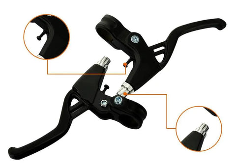 Universal Aluminum Alloy Bicycle Brake Levers Set For 22mm Handlebars Fits Mountain And Road Bikes Easy Install With Smooth Actuation And Durable Black Finish 1 Pair Included, close-up view showing detailed design and finish.