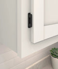 Heavy Duty Matte Black Inset Cabinet Hinges One Pair Self Closing Wrap Design Rock Solid Hardware mounted on a kitchen cabinet.