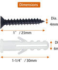 Black M4 Wood Screws Kit 100 Pcs Self Tapping Phillips Flat Head Drywall Screws Plus M6 Anchors dimensions