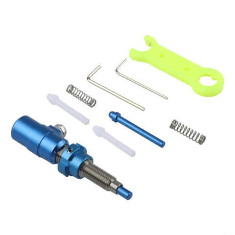 Premium Plunger Button For Recurve Bow Precision Arrow Rest Pressure Screw in blue aluminum with tools and parts.