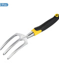 Three Tine Hand Garden Fork With Aluminum Alloy Non Slip Handle for Weeding and Transplanting, shown in black and yellow handle