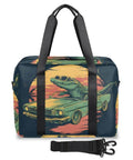 Alligator Pattern Travel Duffel Bag For Men And Women Waterproof Gym Bag, 18L capacity, featuring alligator driving a car graphic.
