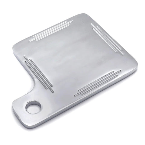 Chrome metal inspection tag plate with mounting hole and embossed slotted patterns