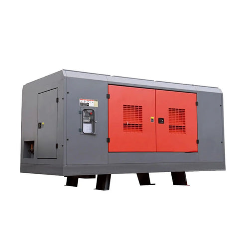 Heavy Duty Oil Free Rotary Screw Air Compressor Built For The Daily Grind Workshop And Factory Floor With High Pressure Air Delivery side view with red doors.