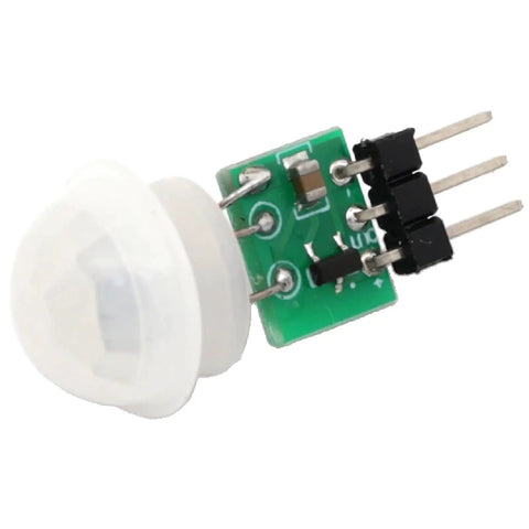 PIR Motion Sensor Module With Wide 2.7V To 12V DC Range, mini green PCB with white dome lens and 3-pin header