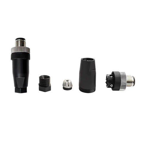 M12 4 Pin A Code Circular Connector IP67 Sensor Ready Field Wireable Straight Type 250V 4A with brass gold contacts, dismantled view.