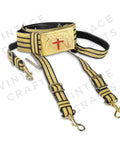 Templar Sir Knight Ceremonial Sword Belt And Buckle in Black And Gold with Lace, Adjustable 36 To 50 Inches