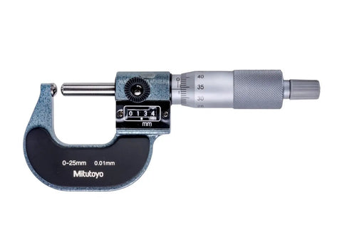 Spherical Face Micrometer With Ratchet Stop And Spherical Anvil, 0-25mm Range, 0.01mm Resolution, Mechanical Counter, 220g, Built To Last And Comes In Handy Plastic Case. 0-25mm micrometer with ratchet stop and mechanical counter for wall thickness